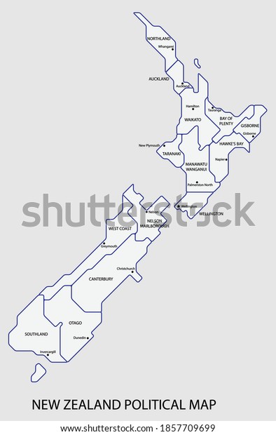 New Zealand political map
divide by state colorful outline simplicity style. Vector
illustration.