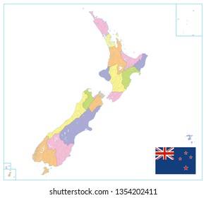 New Zealand Political Map Isolated on White. No text. Detailed Administrative Map of New Zealand. Vector illustration.