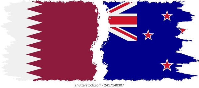 New Zealand and Qatar grunge flags connection, vector