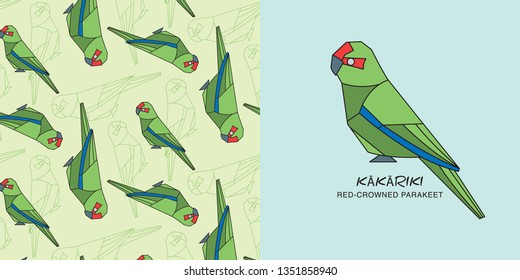 New Zealand Red-crowned parakeet bird.
Other names: red-headed parakeet, kākāriki, kakariki, kaka-wairiki, kawariki, porete, powhaitere, redcrowned parakeet, red crowned parakeet.