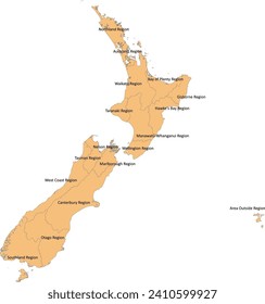 New Zealand Regional Council map with 16 regions and the area outside region