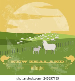 New Zealand. Retro styled image. Vector illustration