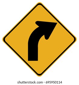 New Zealand road sign - Curve between 15 and 90 degrees to right.