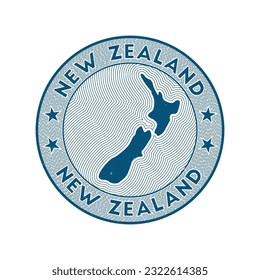 New Zealand round badge vector. Country round stamp with shape of New Zealand, isolines and circular country name. Artistic emblem. Cool vector illustration.