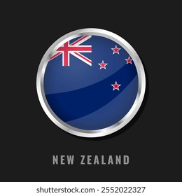 New Zealand round framed national flag. Circular glossy flag of New Zealand.