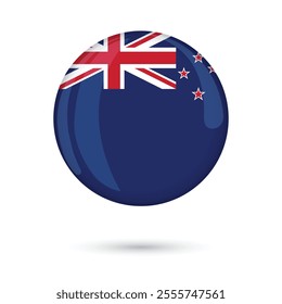 New Zealand round glossy shiny flag vector illustration isolated on white background with stars in the flag in white and red colors for Independence Day of New Zealand 6 February, flyers banners eps10