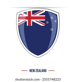 New Zealand shield glossy shiny flag vector illustration isolated on white background with stars in the flag in white and red colors for Independence Day of New Zealand 6 February, flyers, brochure