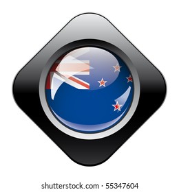 New zealand shiny button flag with black frame -  vector illustration. Isolated abstract object against white background.