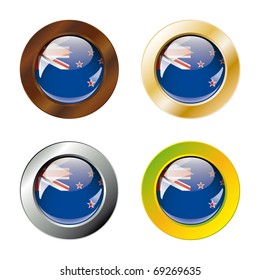 New zealand shiny buttons flag with metal ring vector illustration. Isolated abstract object against white background.