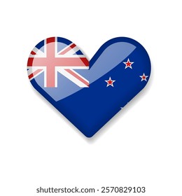 New Zealand - Shiny Flag in the Form of Heart. Vector Illustration.