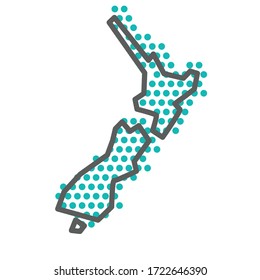 New Zealand simple outline map with green halftone dot pattern