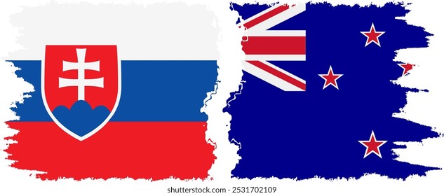 New Zealand and Slovakia grunge flags connection, vector