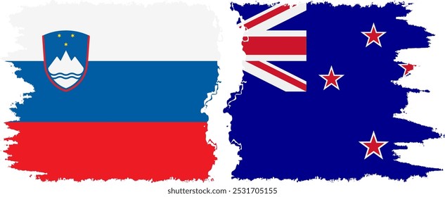 New Zealand and Slovenia grunge flags connection, vector