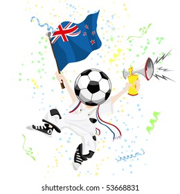 New Zealand Soccer Fan with Ball Head. Editable Vector Illustration