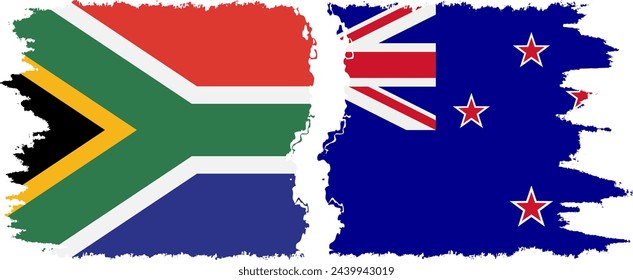 New Zealand and South Africa grunge flags connection, vector