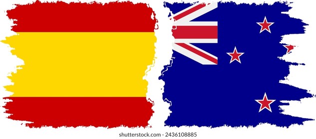 New Zealand and Spain grunge flags connection, vector