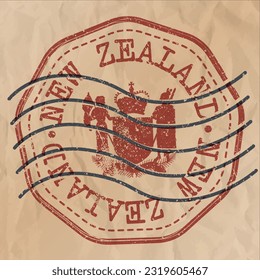 New Zealand Stamp Travel Passport. Design Retro Symbol Country. Old Vintage Postmark.