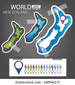 New zealand. Sticker. Map vector Illustration