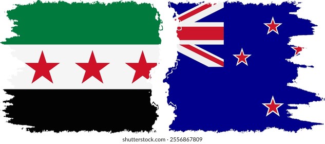 New Zealand and Syrian Revolution grunge flags connection, vector