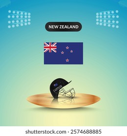 New Zealand team helmet cricket, New Zealand flag, helmet vector, stadium light, abstract background