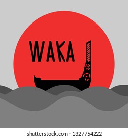 New Zealand traditional canoe. Waka vector illustration.