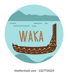 New Zealand traditional canoe. Waka vector illustration.