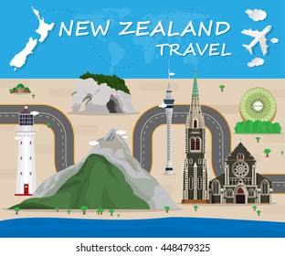 new zealand travel background Landmark Global Travel And Journey Infographic Vector Design Template. illustration