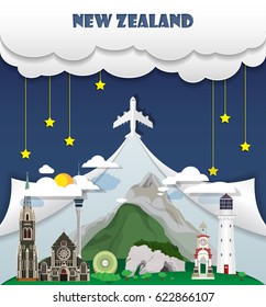 New Zealand travel background Landmark Global Travel And Journey Infographic Vector Design Template. illustration