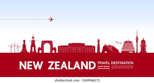 New Zealand travel destination grand vector illustration.