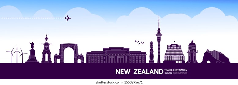 New Zealand travel destination grand vector illustration.