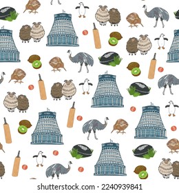 New Zealand travel landmark seamless vector pattern.