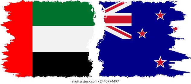 New Zealand and United Arab Emirates grunge flags connection, vector