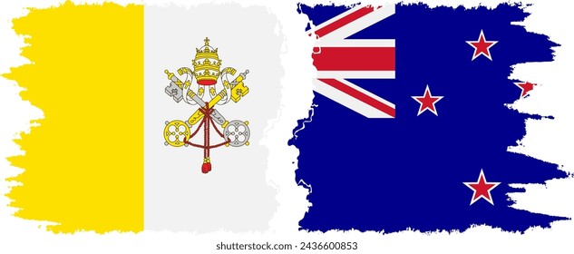 New Zealand and Vatican grunge flags connection, vector
