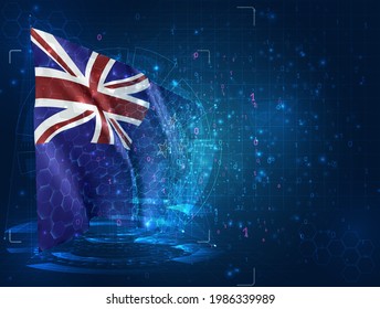 new Zealand, vector 3d flag on blue background with hud interfaces