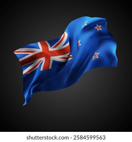 New Zealand, vector 3d flag with waves on a black background