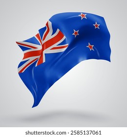 New Zealand, vector 3d flag with waves on a white background