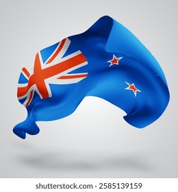 New Zealand, vector 3d flag with waves on a white background