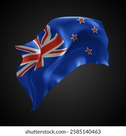 New Zealand, vector 3d flag with waves on a black background