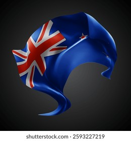 New Zealand, vector 3d flag with waves on a black background