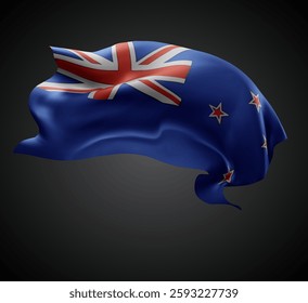 New Zealand, vector 3d flag with waves on a black background