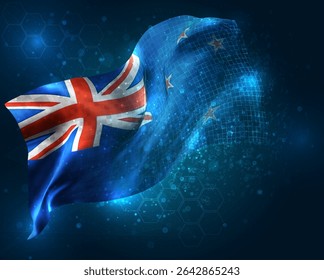 New Zealand, vector 3d flag virtual triangular polygons on a blue background