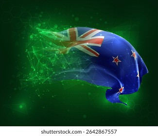 New Zealand, vector 3d flag on green background and numbers