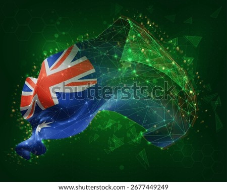 New Zealand, vector 3d flag on green background