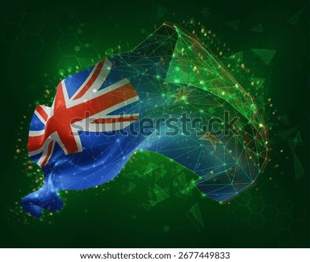 New Zealand, vector 3d flag on green background