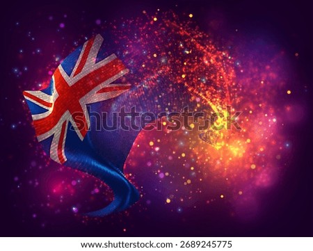 New Zealand, vector 3d flag with a splash of paint dots, explosion of colored dots