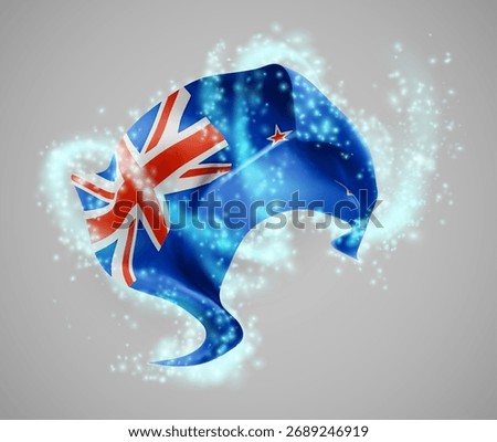 New Zealand, vector 3d flag in whirlwind of magical radiance