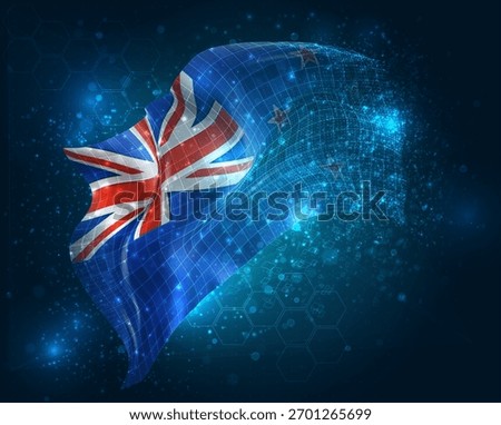 New Zealand, vector 3d flag virtual triangular polygons on a color background