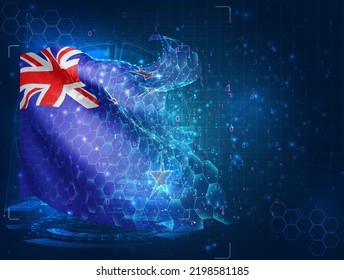 new Zealand,  vector flag, virtual abstract 3D object from triangular polygons on a blue background