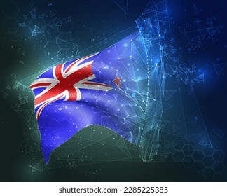 new Zealand,  vector flag, virtual abstract 3D object from triangular polygons on a blue background