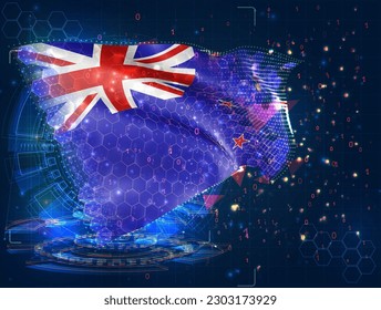 new Zealand,  vector flag, virtual abstract 3D object from triangular polygons on a blue background